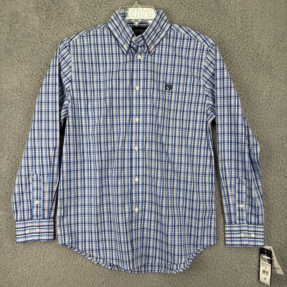Ralph Lauren Shirt Boys 16R L/S Blue Plaid Button Up Preppy Casual School